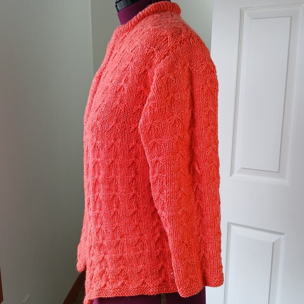 Coral Handmade Vintage Open Front Wool Cardigan Medium chunky knit long sleeve - Picture 2 of 13